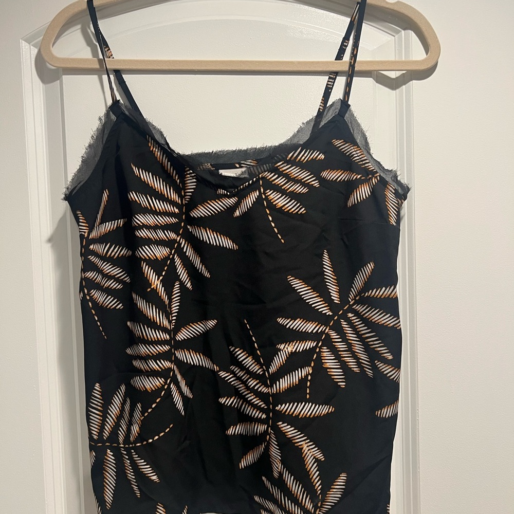 Women's Black and Orange Leaf Print Top